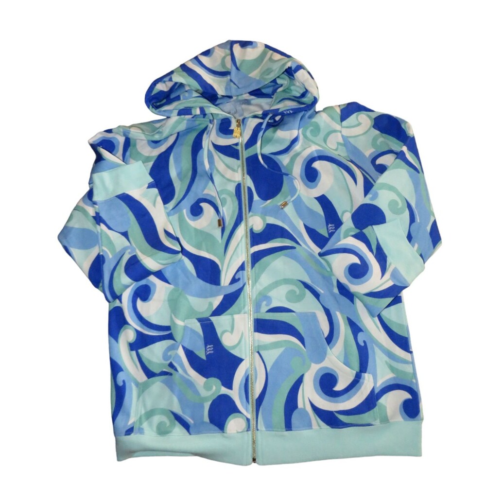 Hill House The Allie Zip-Up Hoodie Ocean Kaleidoscope Blue Women's Size Medium - Picture 2 of 8